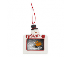 Printed team photograph in a Snowman tree decoration