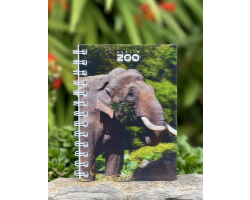 a spiral bound notebook with an image of an elephant  on the front cover.