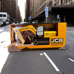 JCB Excavator Wooden Toy in Open Box