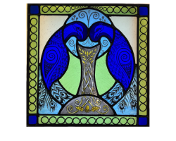 Peacocks drinking from the Chalice, Tree, and Fountain of Life by Sue Mansfield
