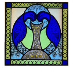 Peacocks drinking from the Chalice, Tree, and Fountain of Life by Sue Mansfield