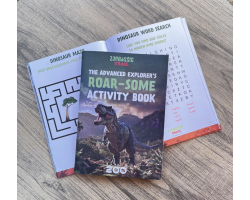 kids puzzle book with a cover displaying a t-rex and the zoorassic trail logo.