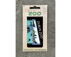 a rectangle magnetic bookmark displaying a art image of sealions and a child.