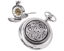 Never Ending Celtic Knot Pewter Mechanical Skeleton Pocket Watch
