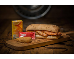 Sausage Ciabatta Roll - Served with hash brown and Orange Juice