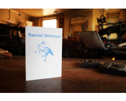 Handprinted Special Delivery A5 card - Blue