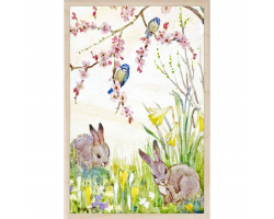 Spring Bunnies Wooden Postcard