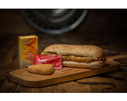 VEGAN Sausage Ciabatta Roll - Served with hash brown and Orange Juice